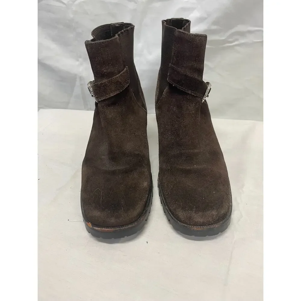 Brighton Women's Ankle Boots Size 7M Brown Suede Silver-Tone Buckles Pre-owned